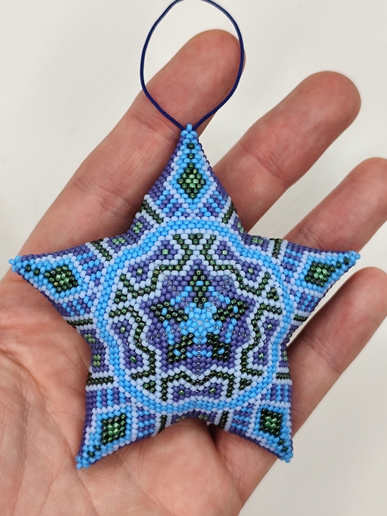Handmade Other - Handmade Beaded Star Ornament in Light Blue, Blue & Green
